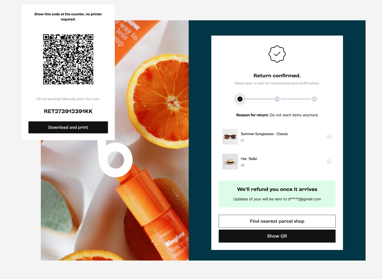 Retourenbestätigung mit QR-Code, den Kund:innen im Paketshop vorzeigen
